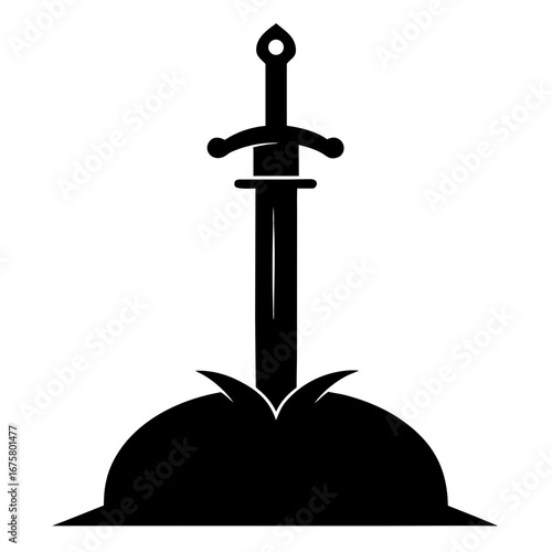 A classic sword stuck in a stone silhouette