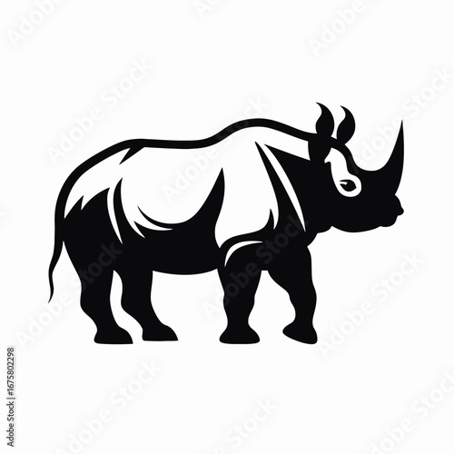 Striking bold rhinoceros illustration in stark black and white animal silhouette