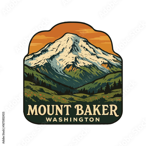 Vintage Mount Baker USA Volcano SVG, Retro National park Volcano, Washington Active Volcano preserve