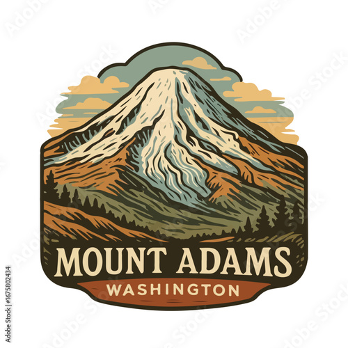 Vintage Mount Adams USA Volcano SVG, Retro National park Volcano, Washington Active Volcano preserve