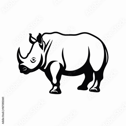 Graphic rhinoceros with horns, skin texture, and white background silhouette