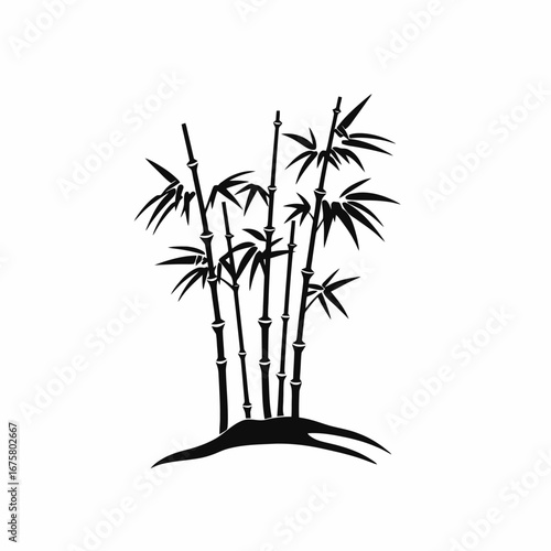 Minimalist bamboo grove on a small hill artistic graphic silhouette