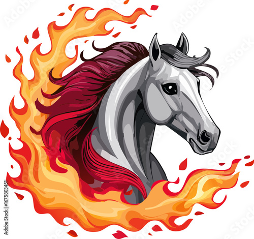 Fiery Horse Vector Illustration – Dynamic and Powerful