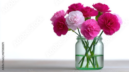 Wallpaper Mural Elegant Floral Display: A captivating composition of vibrant carnation blooms, artfully arranged within a glass jar, epitomizing the beauty of nature's floral artistry. Torontodigital.ca