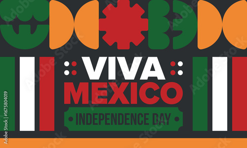Viva Mexico. Mexican Independence Day. Happy holiday. Celebrate annual in September 16. Freedom day. Patriotic mexican design. Poster, card, banner, template, background. Vector illustration