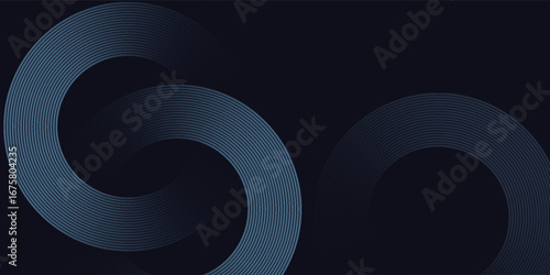 Abstract blue glowing geometric lines on dark blue background. Modern shiny blue circle lines pattern. Futuristic technology concept. Suit for cover, poster, banner, brochure, header, website