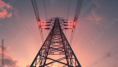 Power tower electricity tower power lines sunset sky photo