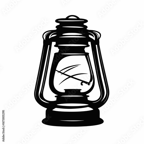 Classic vintage kerosene lantern casting dark and mysterious light, a bold silhouette