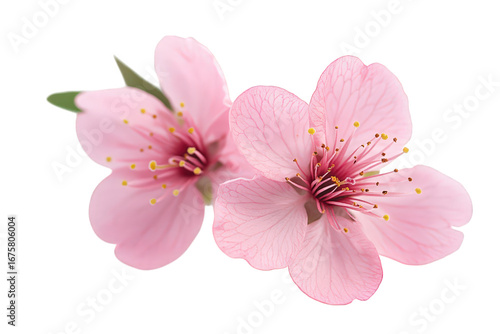 Two almond flowers isolated on transparent background are blooming in the spring