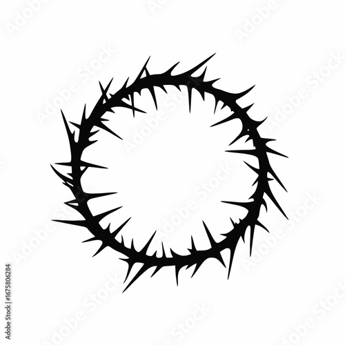 Crown with sharp black thorns isolated against a white background silhouette