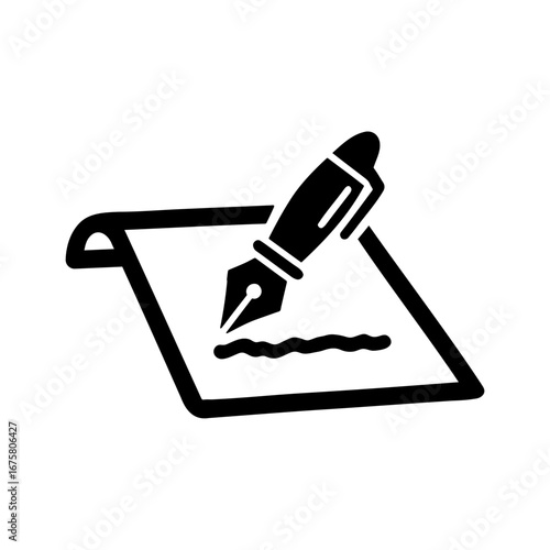 Writing Icon where Pen on Paper for Notes and Documents