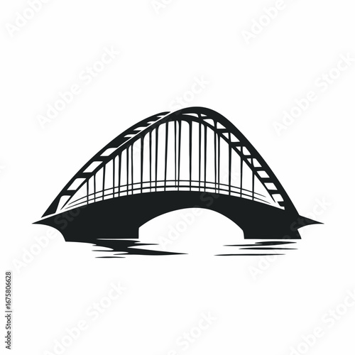 Elegant arch bridge spanning the water minimalistic vector graphic silhouette