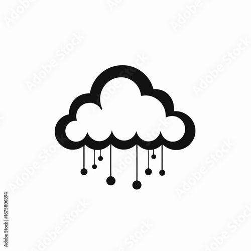Abstract network cloud computing with hanging nodes, modern data silhouette