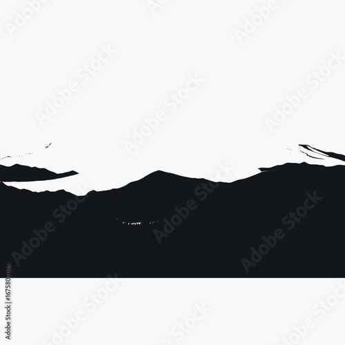 Abstract landscape featuring minimalist black mountains and crisp white background silhouette