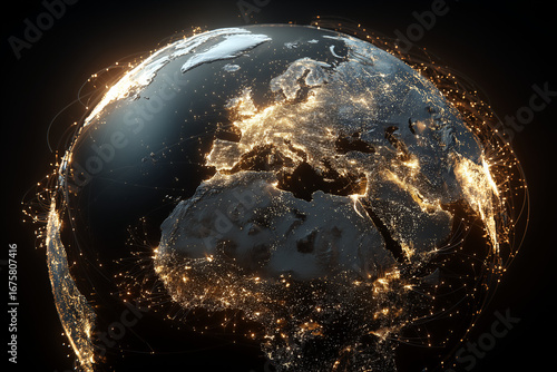Digital Earth Globe in Dark Space with Glowing Lights