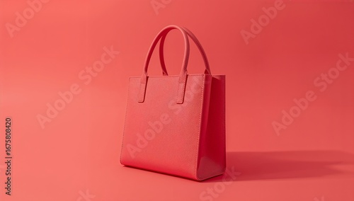 Tote bag tote bag on coral pink background minimalist fashion design
