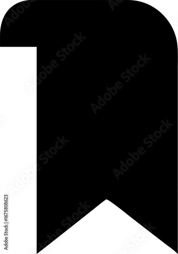 A simple black bookmark icon or ribbon silhouette with a notched bottom, isolated on a white background.