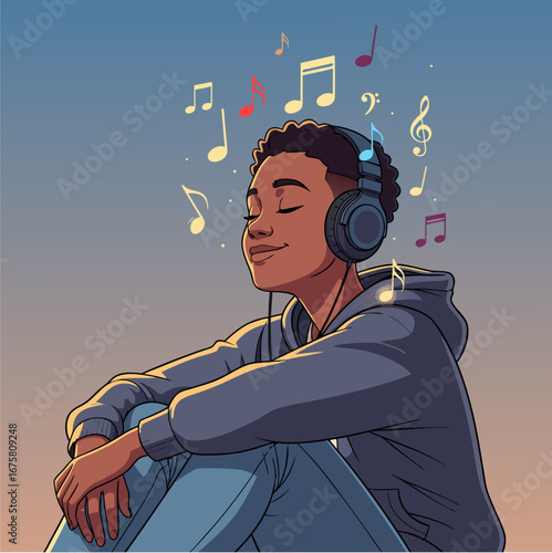 Man Listening Music with Headphones