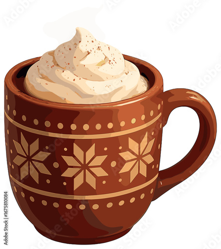 Holiday 3d icon set. featuring mug, whipped cream, warm drink, festive design, and star pattern motifs