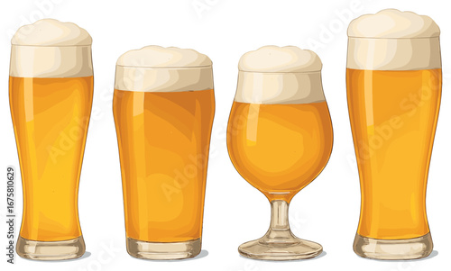 Beer glasses 3d icon set. featuring lager, ipa, stout, pilsner, and ale symbols