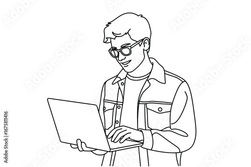 Young man with glasses working on a laptop computer
