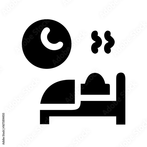 Bed Silhouette with Moon and Brain Waves Vector Outline Flat Glyph Minimal Editable Sleep Dream Health Design Icon Set