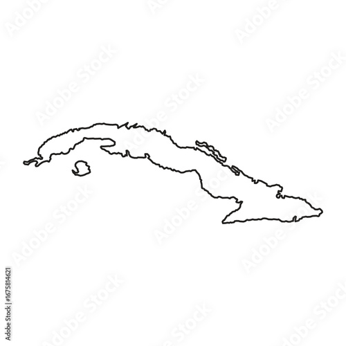 Cuba Black Outline Map Graphic Illustration