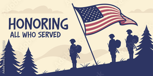 Honoring Veterans Poster – American Flag and Military Tribute Design