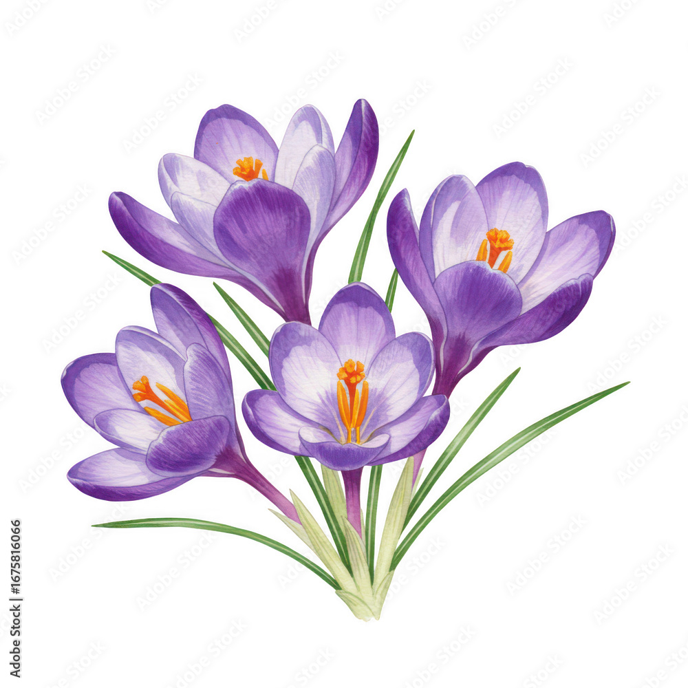 Obraz premium Purple crocus flowers isolated on transparent background