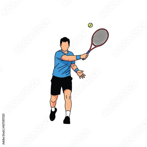 A tennis player in action, swinging a racket to hit the ball during a match.