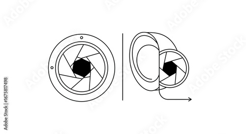 Minimalist camera aperture icon set depicting photography equipment concept