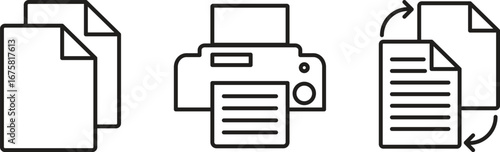 Black and white document icons copy print and convert files
