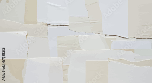 Torn paper collage in neutral tones creating a modern abstract background