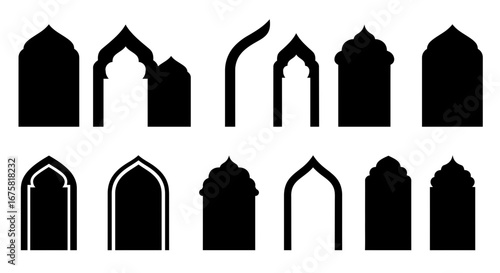 Elegant islamic arches silhouettes for architectural design and decorative elements