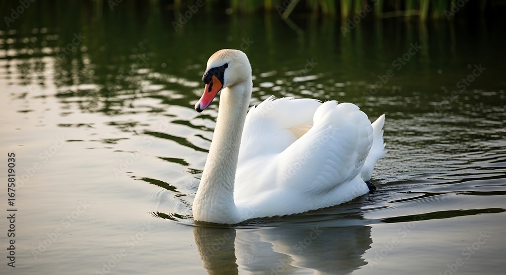 Obraz premium Elegant swan swimming peacefully on a calm lake.