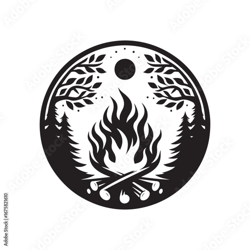 around bonfire vector silhouette clip art logo design illustration