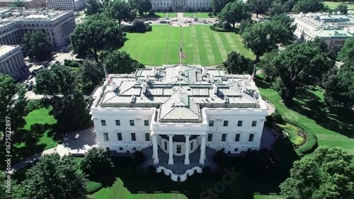 Aerial Top-down of White House, Washington DC. Sunny day in summer