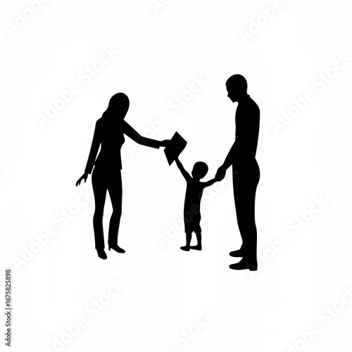 Adoption counselor showing child s file to adoptive parents silhouette isolated on white background