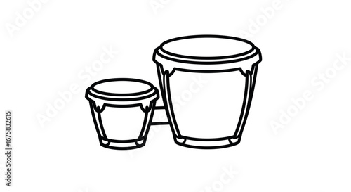 Simple Line Art Illustration of Bongos Drum Instrument.