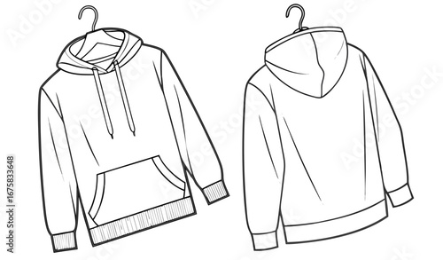 Blank hooded sweatshirt mockup for print, isolated on white background, 3d rendering, 3d illustration