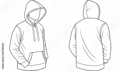 Blank hooded sweatshirt mockup for print, isolated on white background, 3d rendering, 3d illustration