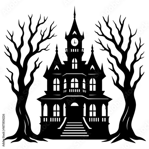 Creepy Haunted Mansion Vector – Scary Halloween Silhouette