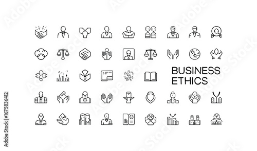 Business ethics icons collection for corporate responsibility and integrity concepts white background