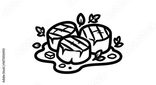 Wallpaper Mural Elegant depiction of grilled halloumi cheese in a minimalistic line drawing style Torontodigital.ca