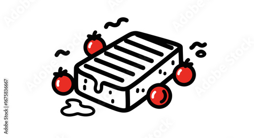 Halloumi cheese with cherry tomatoes vector illustration in cartoon style