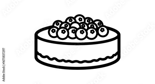 Minimalistic cake illustration featuring blueberries, outlined in black and white for food design