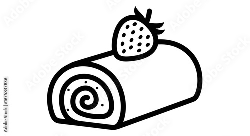 Stylized swiss roll illustration with strawberry topping perfect for dessert themed designs 50 to