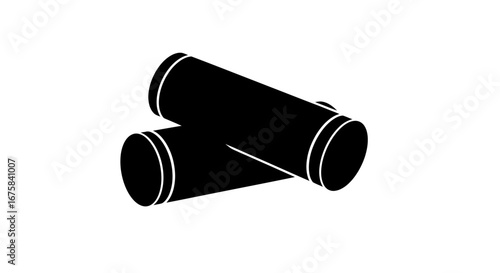 Two black cylindrical objects with white rims, industrial design.