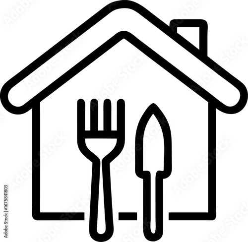 Vector art of icon of a house with a fork and knife