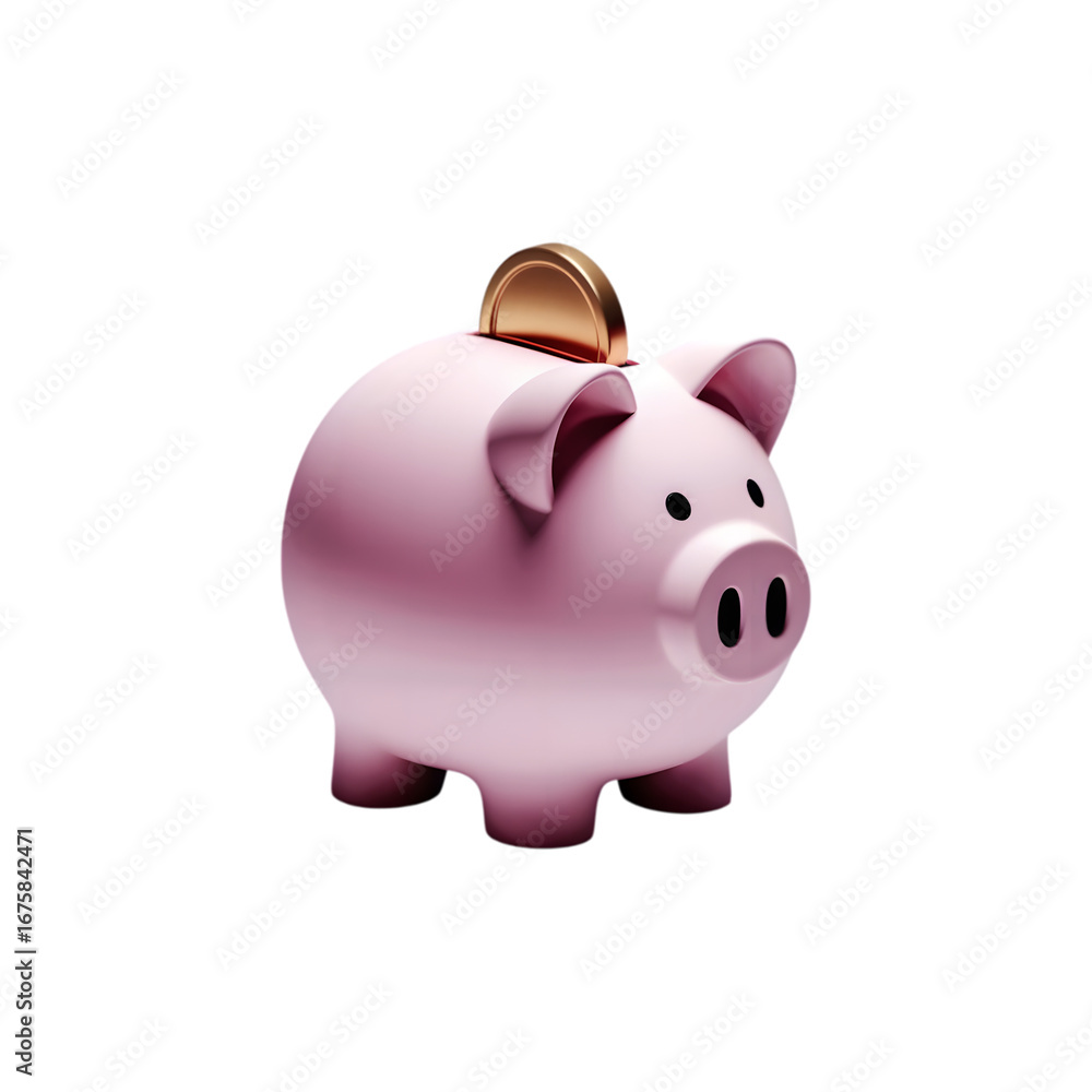 Obraz premium A full shot of a pink piggy bank, set against a pure isolated on transparent background. AI Generated